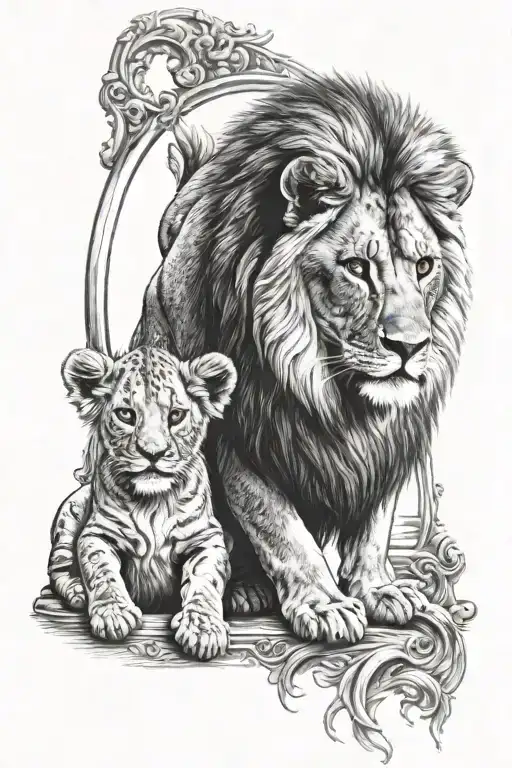 Baby Lion Looking In The Mirror And Seeing And Adult Lion