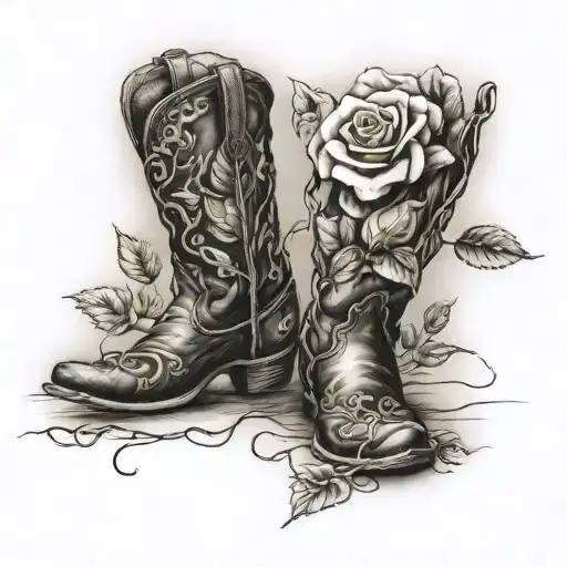 Cowboy Boots With Single Stem Rose
