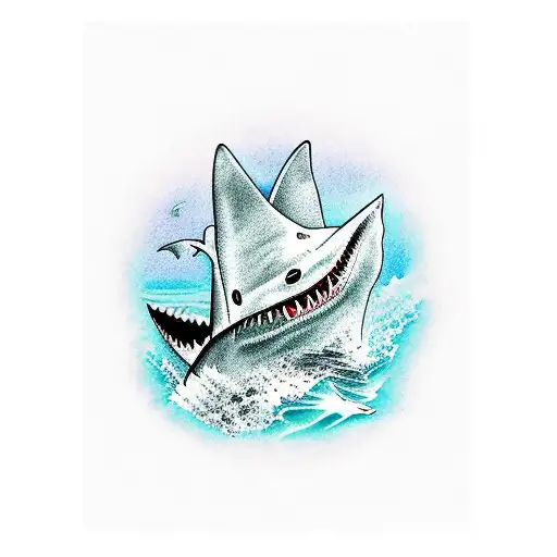 Sharkfin In Blue Water Green Mountains Behind