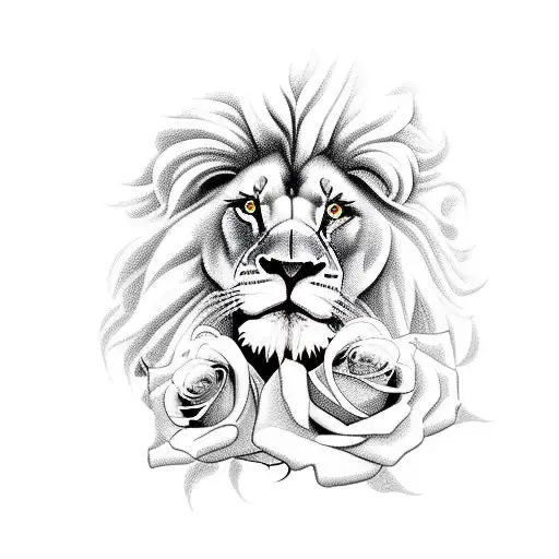 Lion With Roses