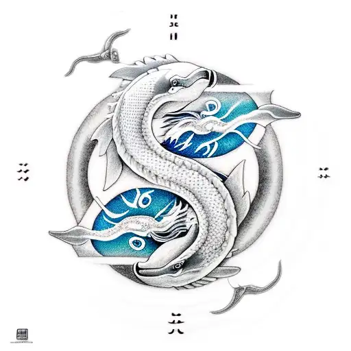 Yin Yang With A Dolphin And A Dragon