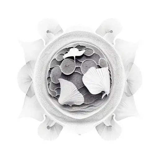 Black Ink 3D Sphere Made From Gingko Leaves Stylised Like A School Of Fish