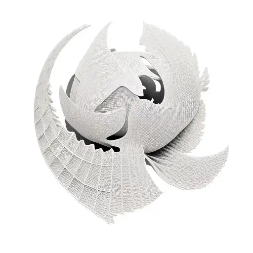 Black Ink 3D Sphere Made From Ginkgo Leaves Stylised Like A School Of Fish