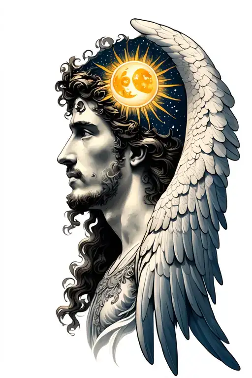 Angel Man With Sun And Moon And Sun