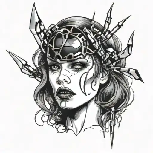 Black Widow And Lips Drawn