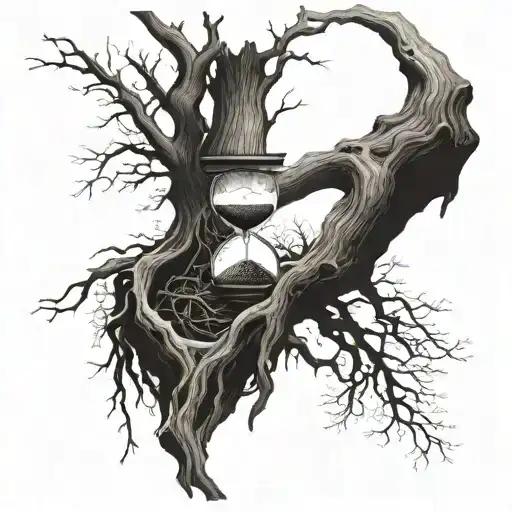 Tree Roots Tattoo With Hourglass