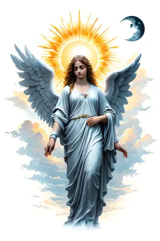 Angel With Sun And Moon And Sky