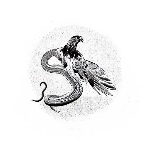 Hawk Fighting A Snake With Mandalas In The Background