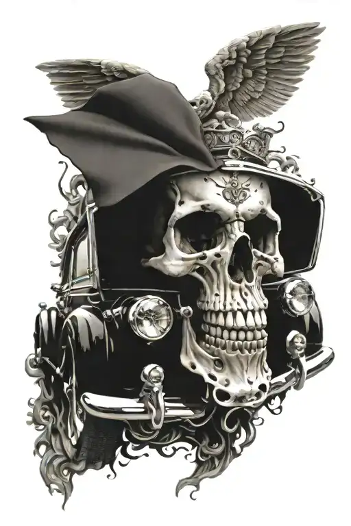 Realistic Skull Blending In With A Rolls Royce Car