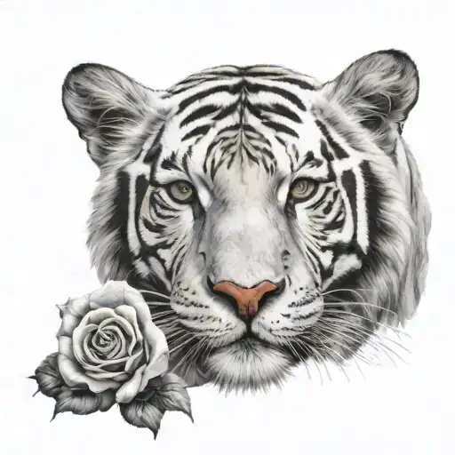 White Tiger With Roses And A