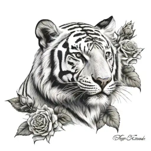 White Tiger With Roses