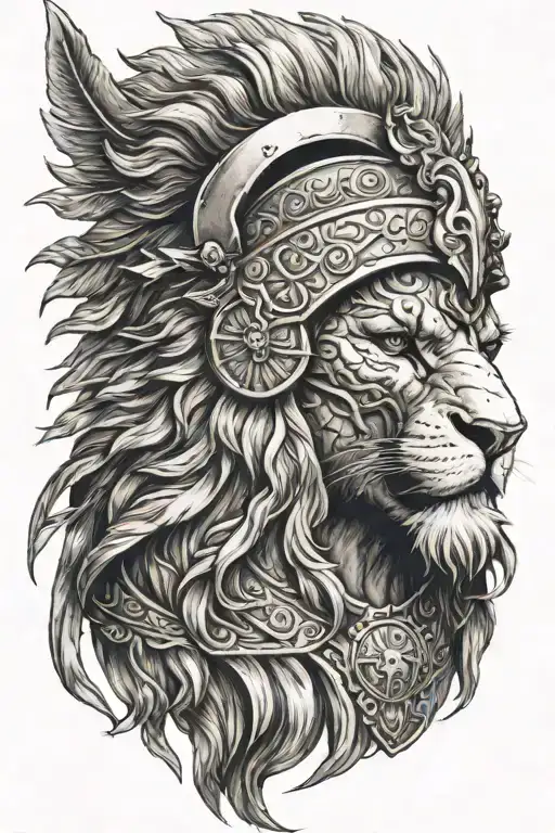Spartan Warrior Mixed With Lion Face So They The Warrior Forms Part Of The Lion's Face