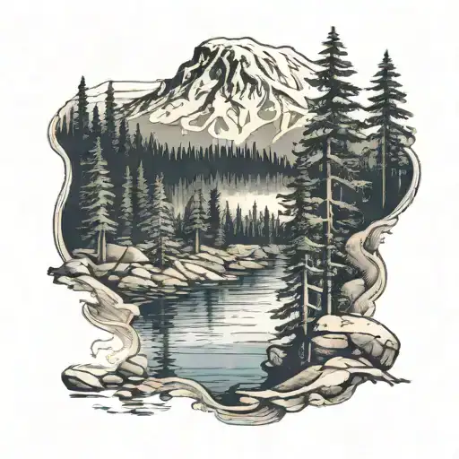 Post Card Stamp Of Mount Rainier Lake Trees Pacific