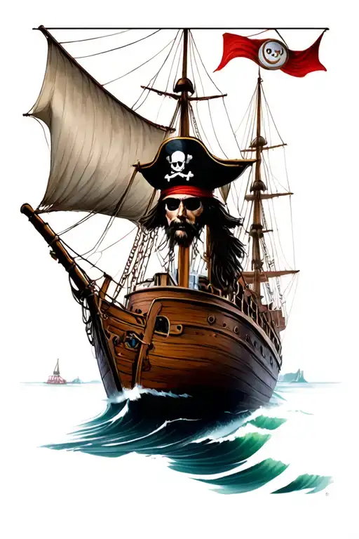 Pirate Looking Out At Ship On Sea