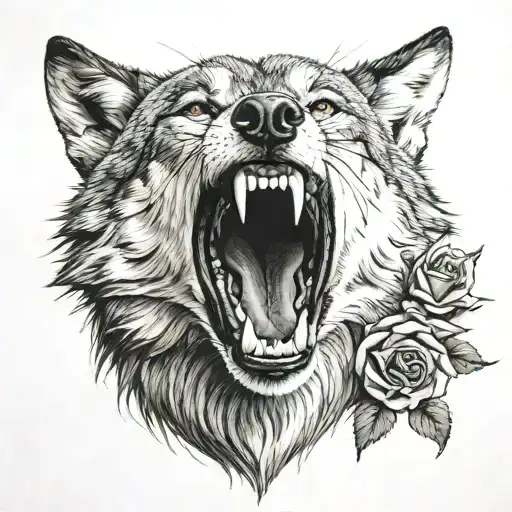 Wolf And Rose In The Mouth