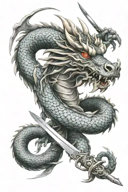 Japanese Dragon With A Sword Going Through It