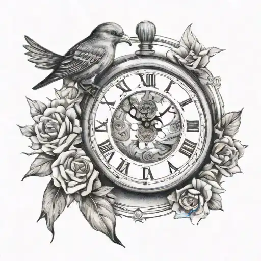 Bird And Clock With Roman Numbers