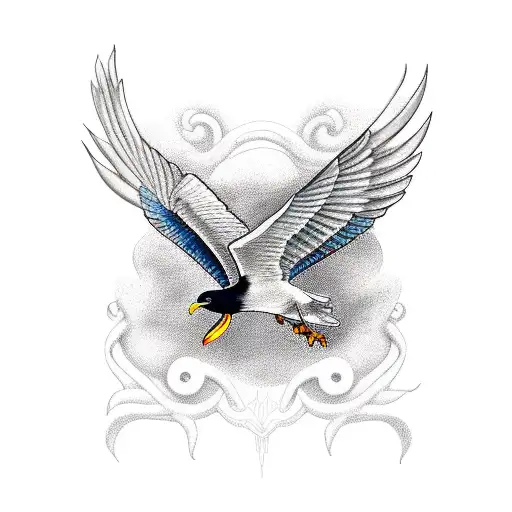 Flying Crow With Seagull And Phoenix