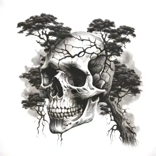 Cracked Skull Fading Into Trees