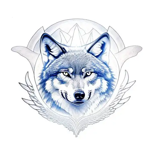 Tattoo Of A Wolf With Wings Flying Towards The Sun