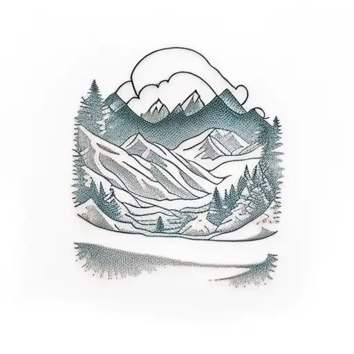 Appalachia Mountain Sleeve With Waterfalls And People Fishing