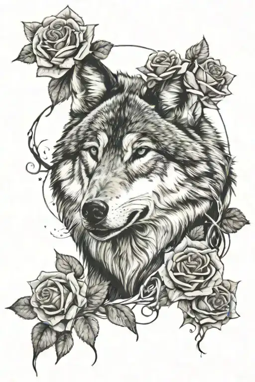 Wolf And Three Roses