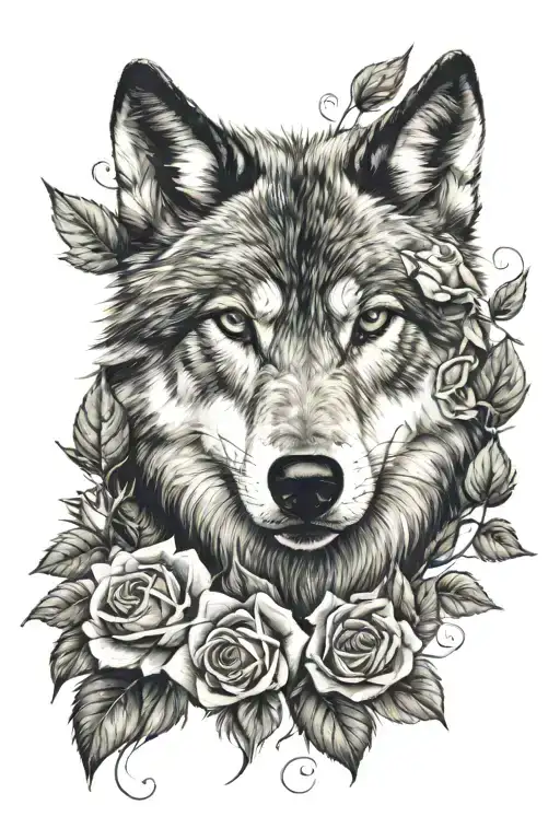 Wolf And Three Roses