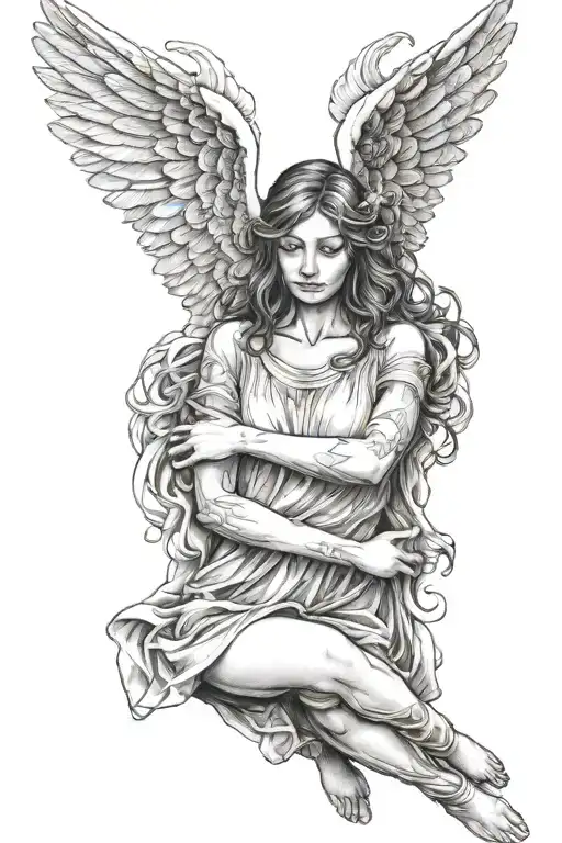 Hands Holding A Floating Women Full Body With Angel Wings