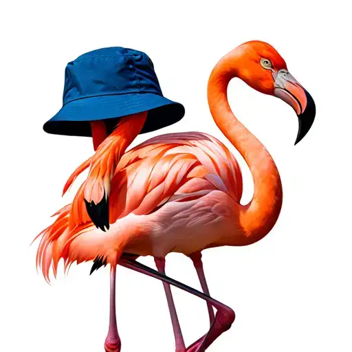 Flamingo With Blue Bucket Hat