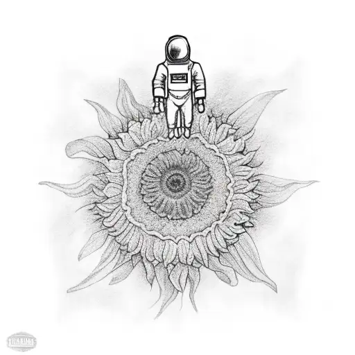 Astronaut Floating In Space And Holding A Sunflower