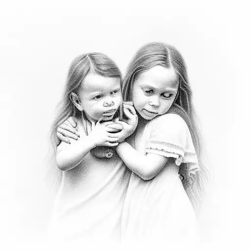 A Realistic Portrait Of My Kids With Jesus Embracing Them