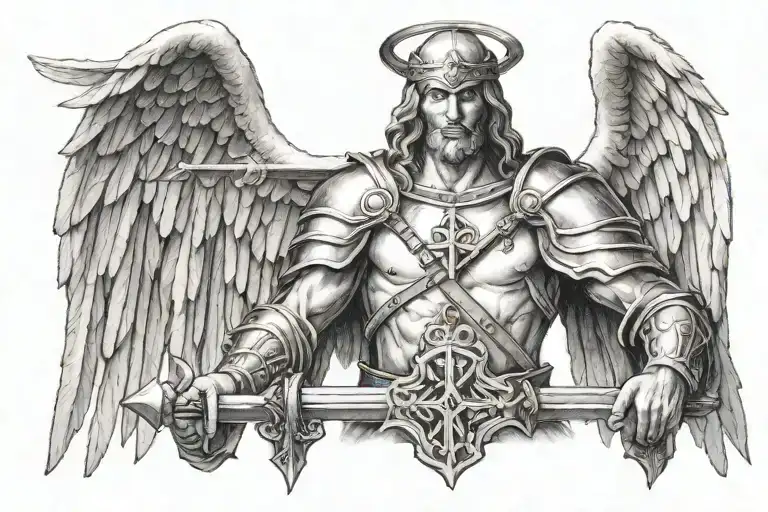 Templar Cross Angel Holding A Sword