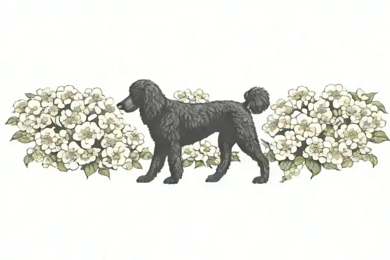 Standard Poodle Silhouette Framed By Dogwood Flowers