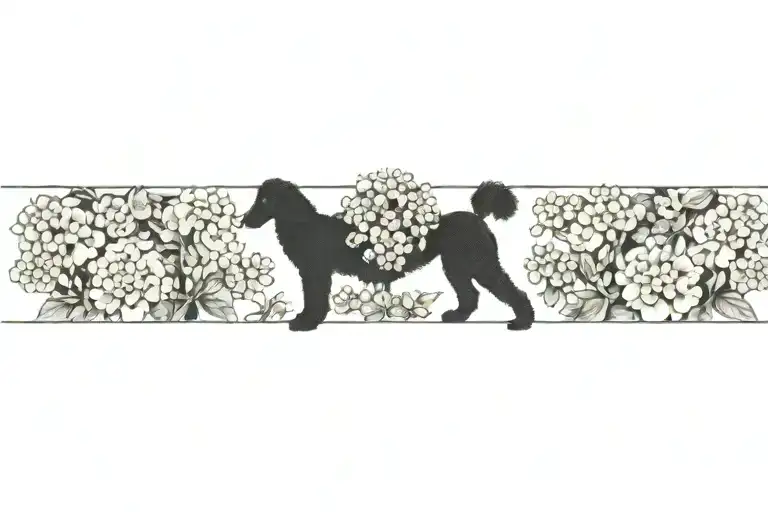 Standard Poodle Silhouette Framed By Dogwood Flowers