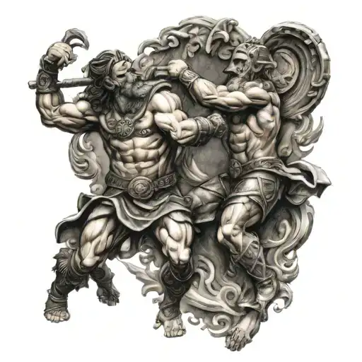 Tyr Norse God And Aries Greek God Fighting