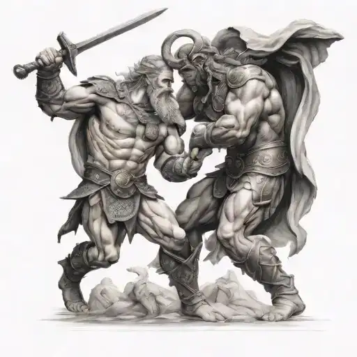 Tyr Norse God And Aries Greek God Fighting