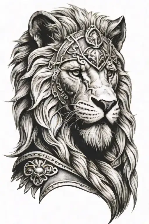 Lion Face With Spartan Warrior