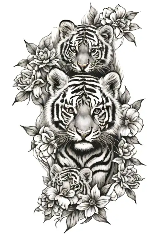 Flowers Tiger Cubs Face Only