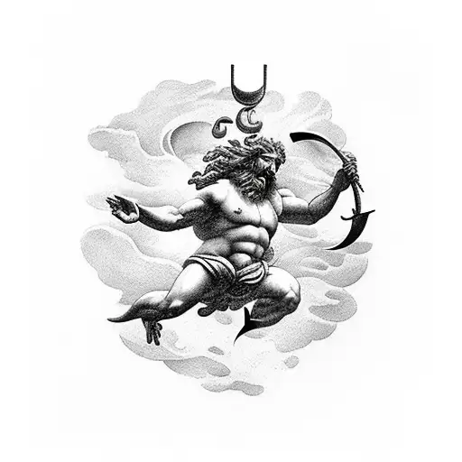 God Neptune With A Gallows In His Hand Riding A Dolphin In The Stormy Sea