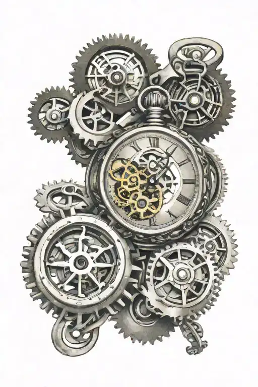 Moon And Pocket Watch Mechanism Intertwined
