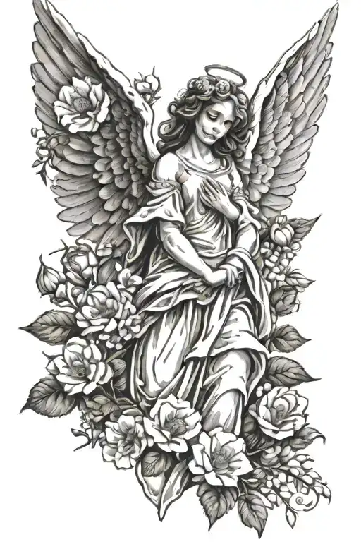 Angel W Flowers Wrapped And Surrounding Them