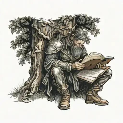 Medieval Soldier Reading A Book Under A Tree