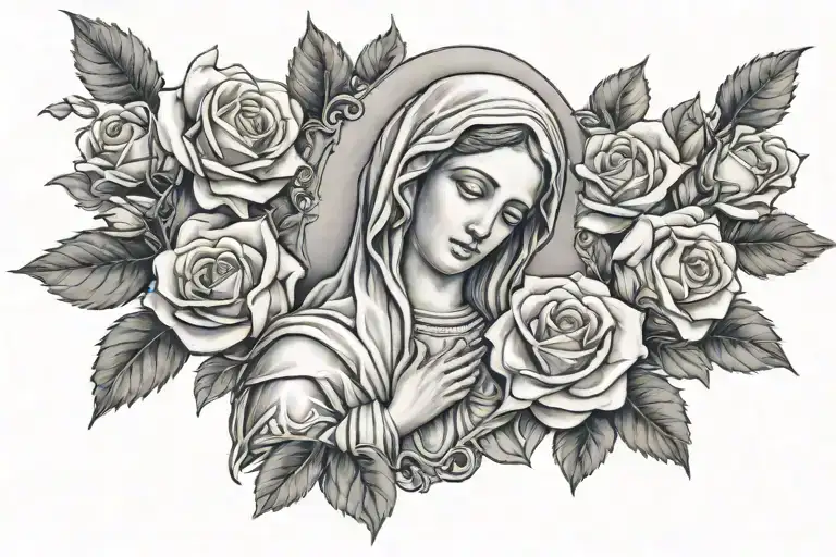 Mother Mary With Roses Blooming