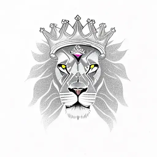 An Angry Lion Wearing A Crown That Has 4 Precious Stones
