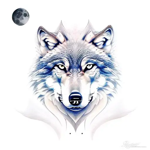 Wolf With Moon And Flames