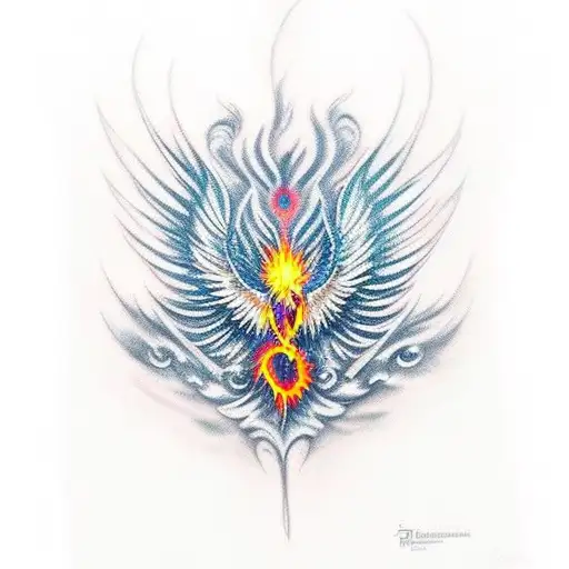 Phoenix Rising From The Ashes As A Feather Falls Turning Back To Ash