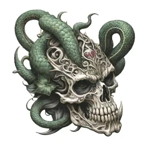 Demon Mask Skull And Snake