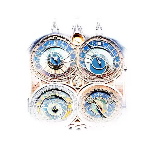 Combination Of Prague Astronomical Clock With Nyc Skyline