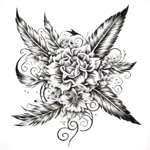 Birthflowers With Feather And Birds Flying Away In Shape Of Infinity