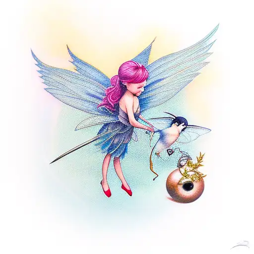 Bird With A Small Fairy Near It